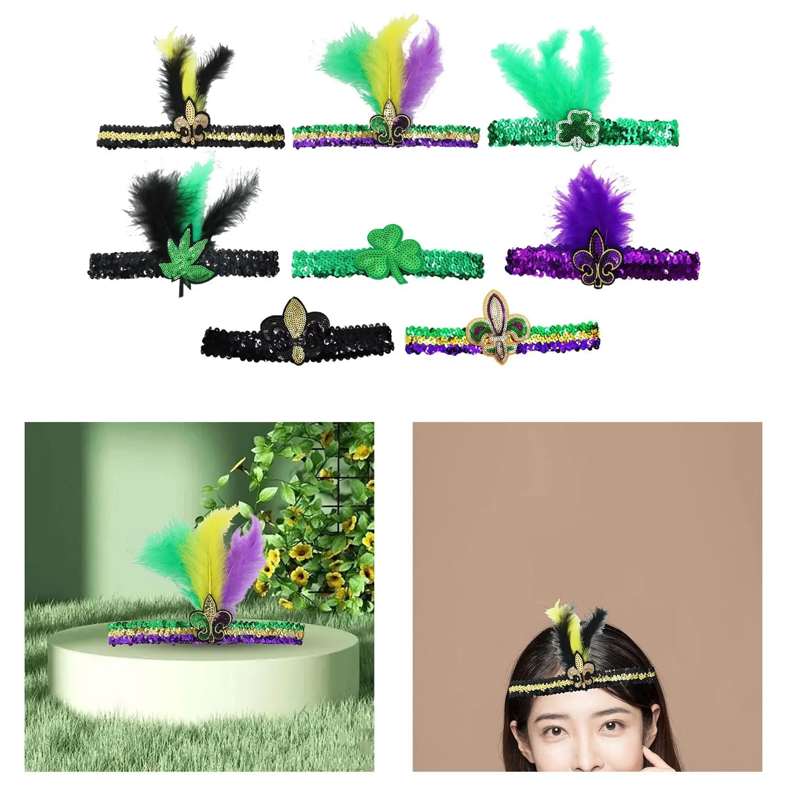 Sparkly Sequin Headband for Women Elastic Stretch Hair Band Adult Carnival Parade Party Favor Supplies