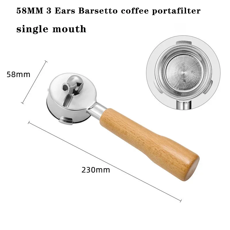 NONE 58 mm 3 Ohren Einzel-/Doppelmaul-Siebträger für Barsetto/Oster/Hibrew H10A Edelstahl-Kaffeefiltergriff-Zubehör 7
