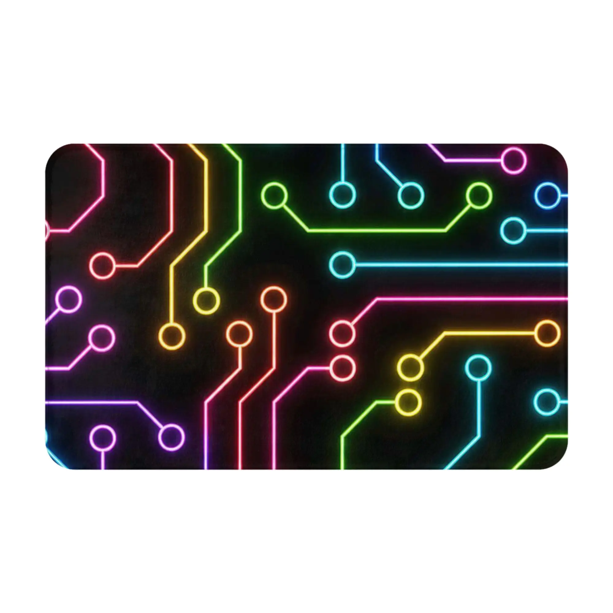 Colorful Neon Circuit Board Tech Background Doormat Bath Kitchen Mat  Washable Home Decor