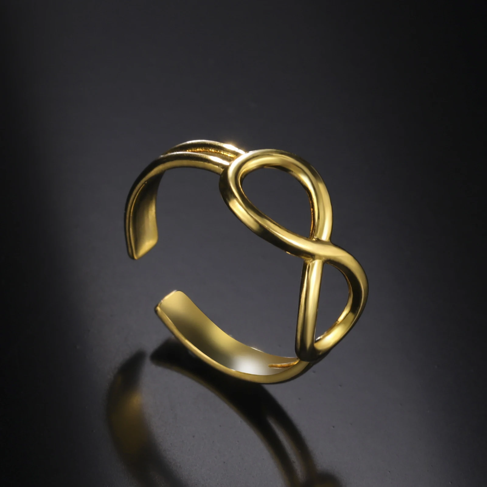 الفولاذ المقاوم للصدأ إنفينيتي رمز خواتم مفتوحة للنساء ، مجوهرات الخطوبة عاشق ، لون الذهب ، هدية حفلة الفتاة