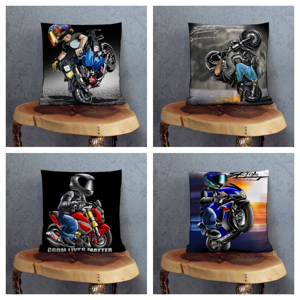 Extreme Sports Cushion Cover Decor Cartoon Motorcycle Pillowcase Soft Plush Colorful Mobile Bike Pillow Case for Sofa Home Car