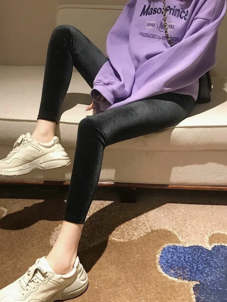 

Утепленные флисовые женские бархатные леггинсы на осень-зиму, с высокой талией, прямого кроя, повседневные брюки, черные штаны для ношения под одеждой