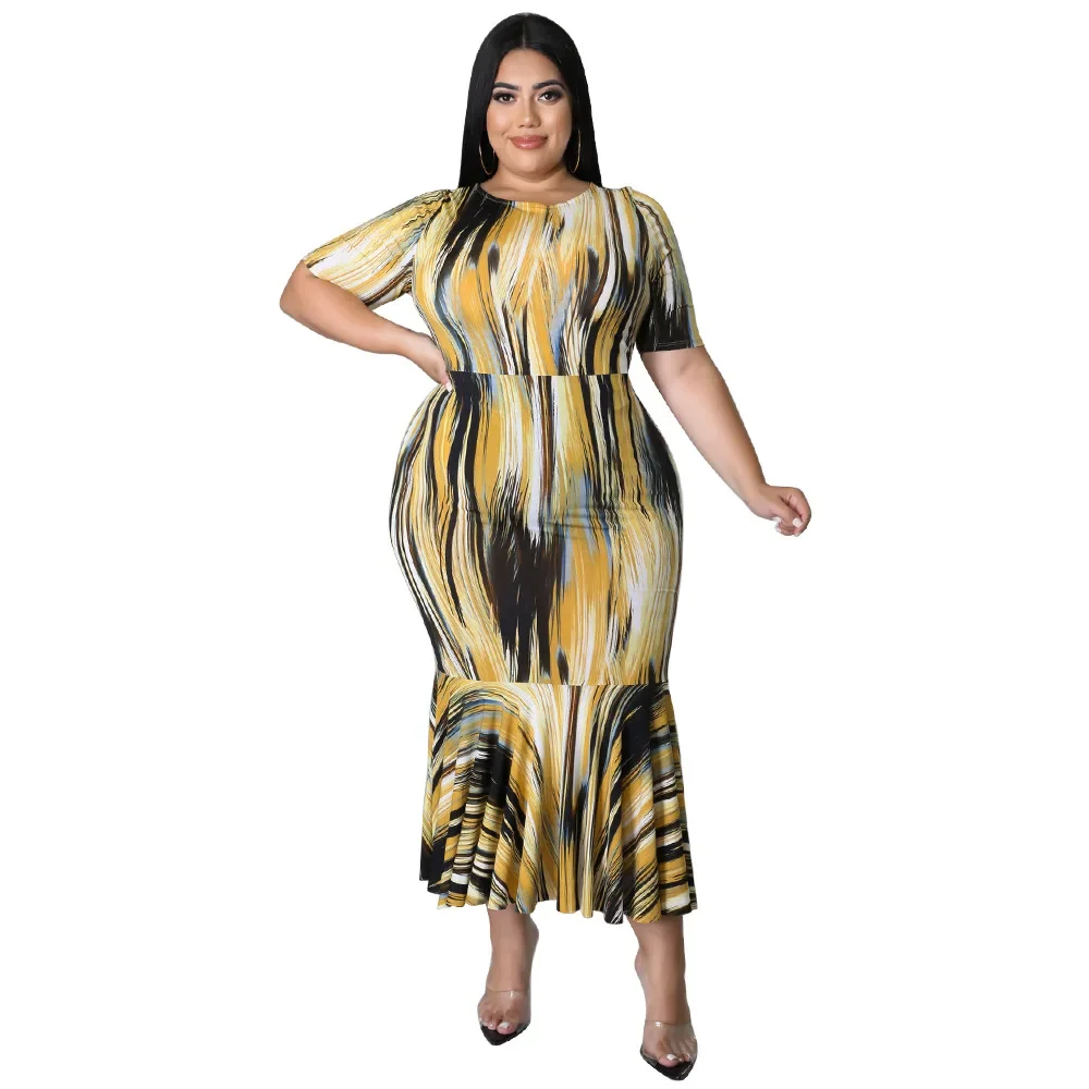 

L-4XL Plus Size African Dresses for Women Summer Autumn Short Sleeve Polyester Print Long Maxi Dress Dashiki Africa Clothing