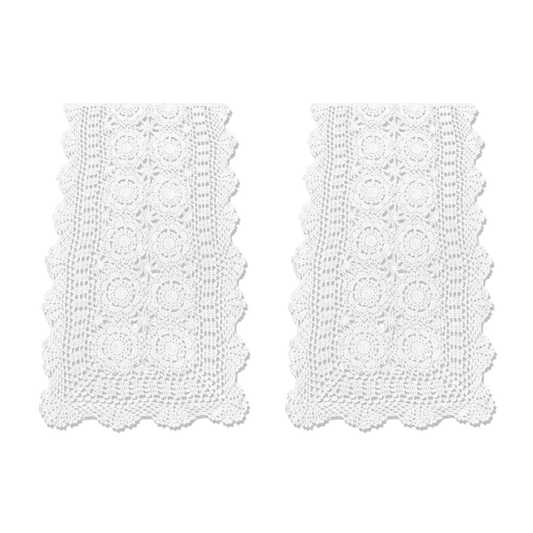 B84B-2X Cotton Handmade Crochet Lace Table Runner White Rectangle Coffee Table Dresser Decor