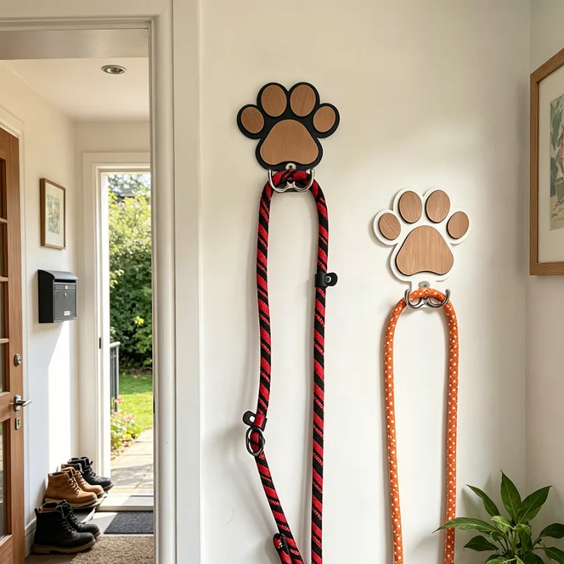 Wooden Paw Print Claw Wall Hook, Dog Leash Holder for Collars & Coats, Paw Design Wood Hook Gift for Dog Lovers