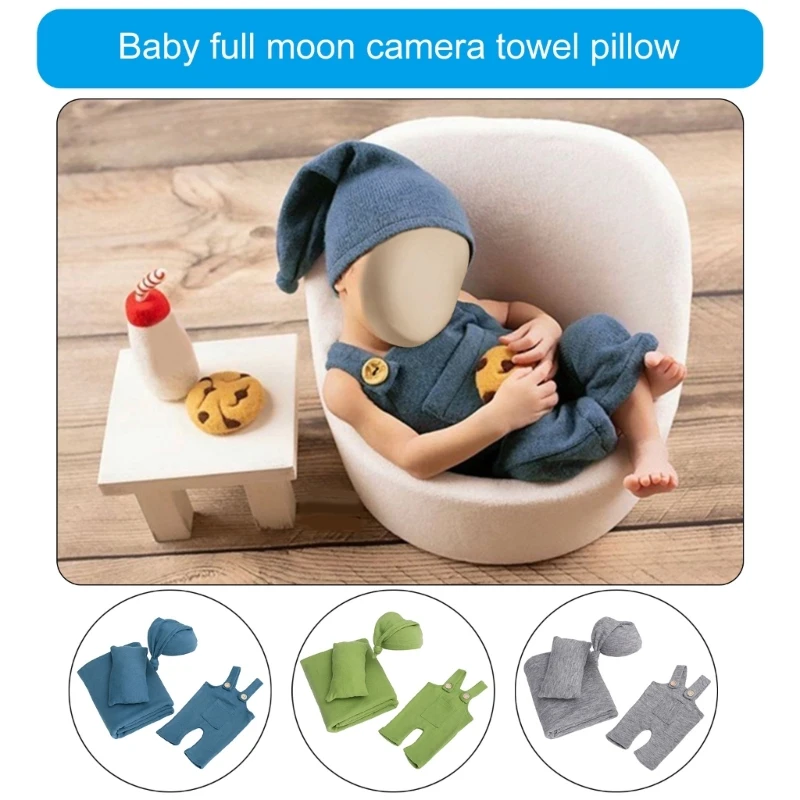 

Infant Photo Accessories Comfortable Baby Swaddles with Hat & Pillow Baby Monthly Photography Wrap set for Boy Girls