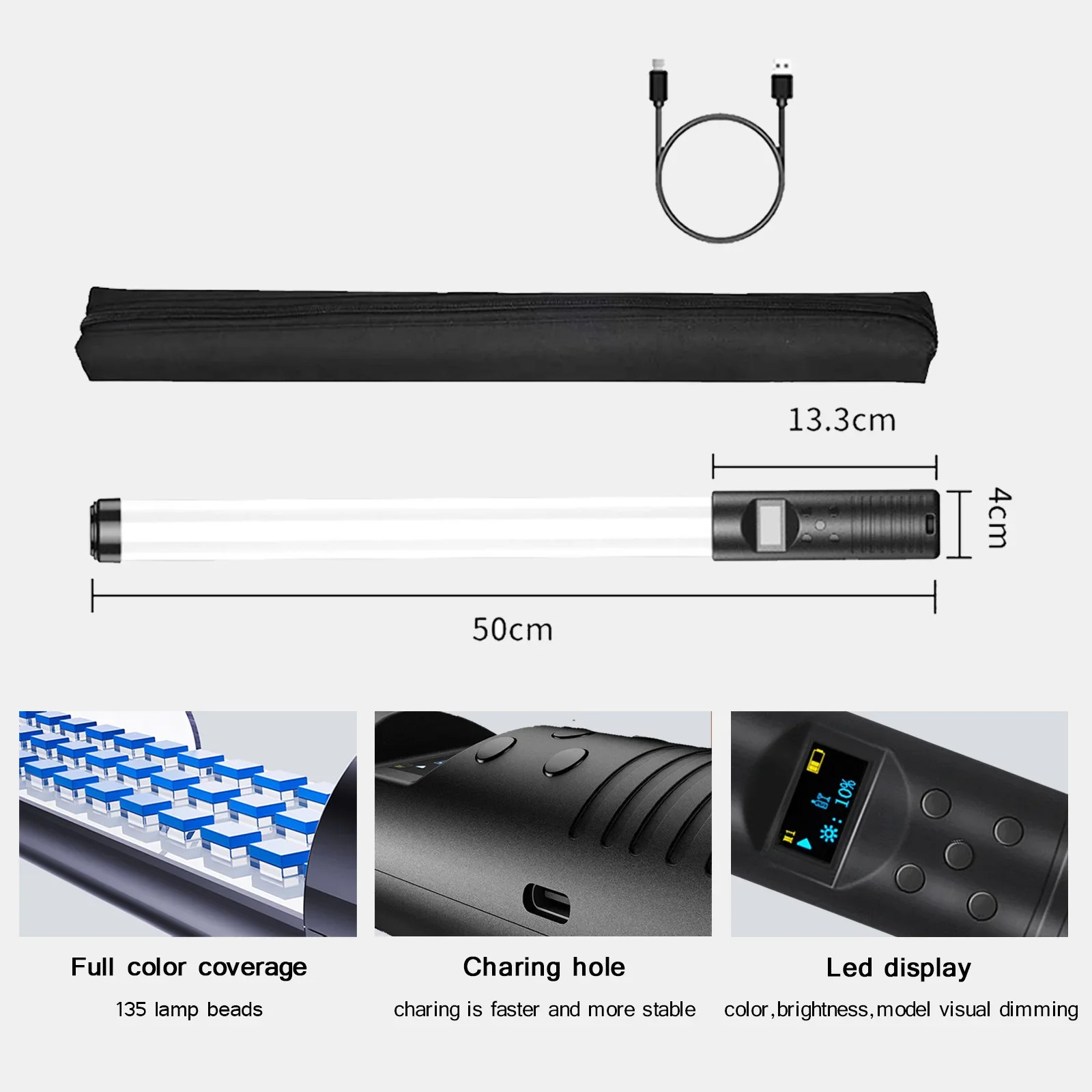 20 "50Cm Cầm Tay Đèn Cây Đũa Phép RGB Đèn LED Video Tube Chụp Ảnh Ánh Sáng Kèm Mờ Pin Sạc với Chân Máy