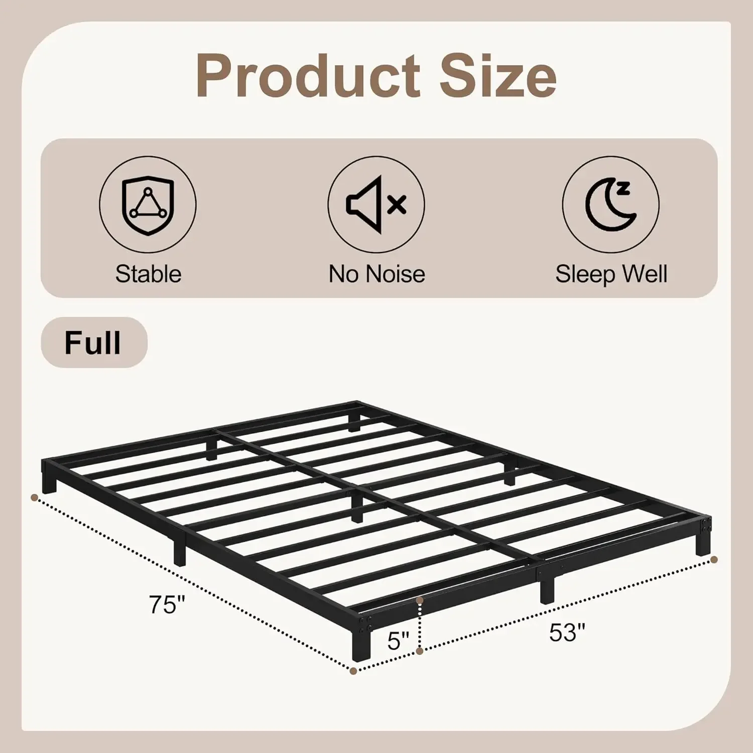 Heavy Duty Full Size Bed Frame Low Profile, No Box Spring Needed, Easy Assembly, Noise Free, Black