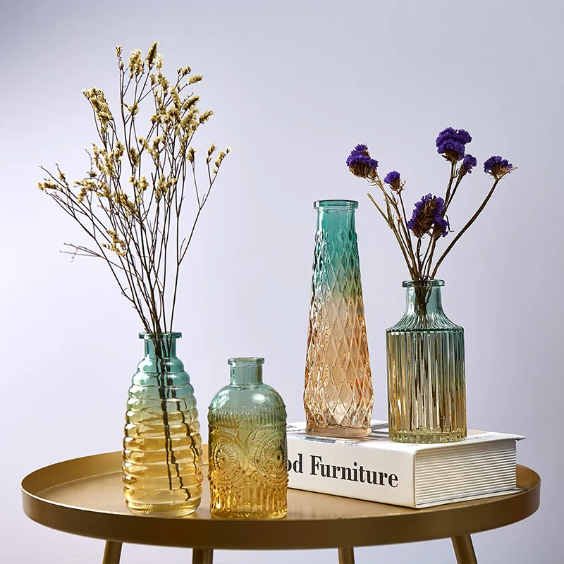 

Ins Nordic Vase Home Retro Relief Vases Ornament Decoration Dried Flower Arrangement Glass Transparent Tabletop Decor Ваза