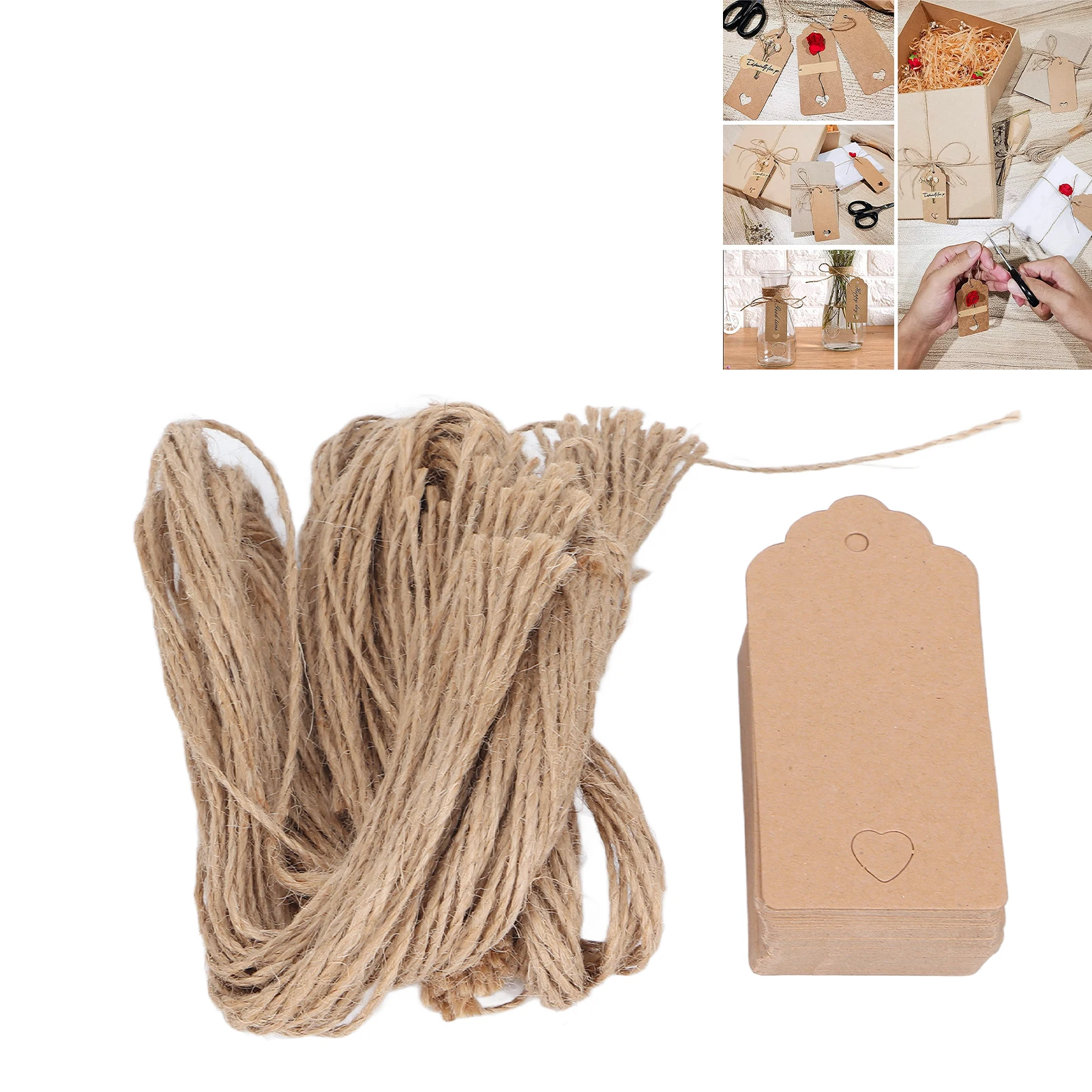 100 قطعة من علامات الورق من ورق الكرافت النظيف المُثبت مسبقًا على نطاق واسع مع بطاقات أسعار سلسلة مع سلسلة