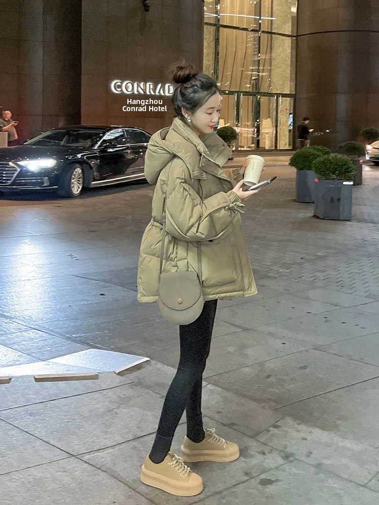 

Женская пуховая куртка цвета хаки, новинка 2025 года, зимняя дизайнерская верхняя одежда Du Feather Thi, корейская одежда для поездок на работу, Faion