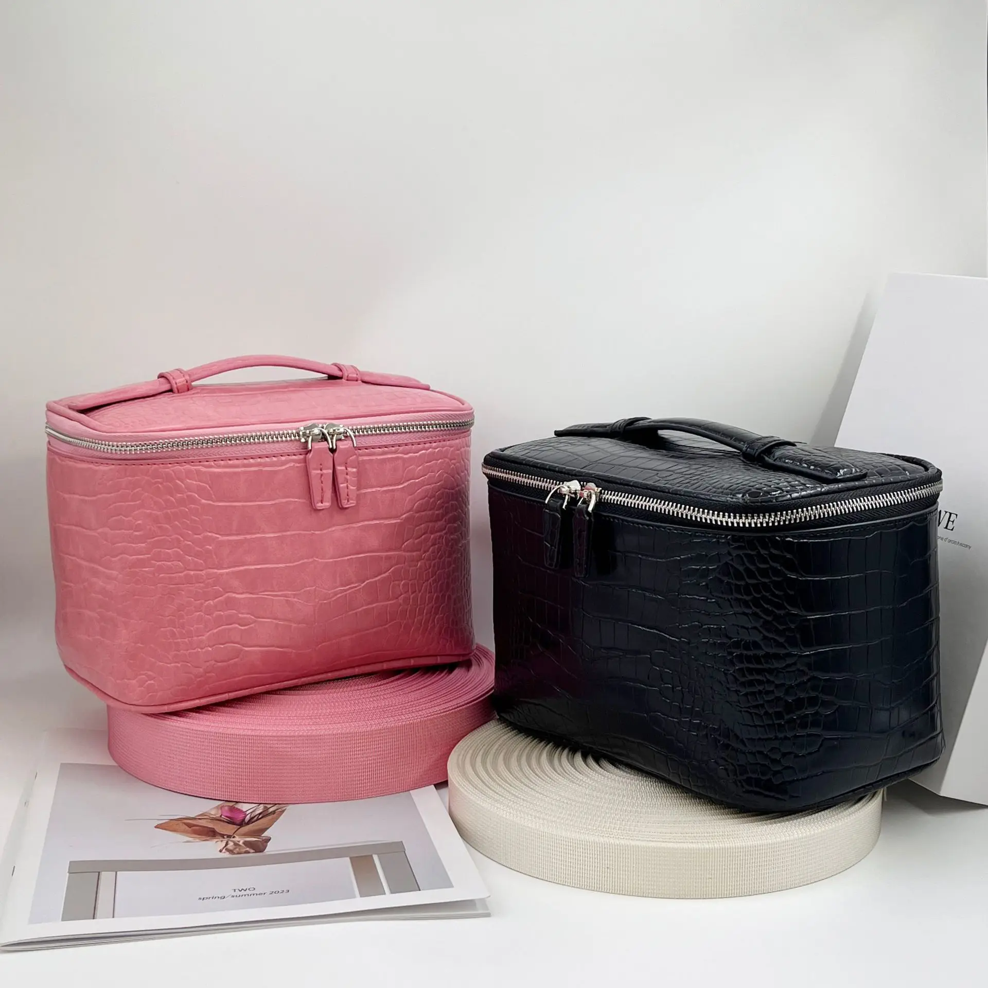 Women's Cosmetic Bag Texture Stone Pattern PU Portable Handbags Large Capacity Makeup Storage Bag Women's Travel Wash Bags