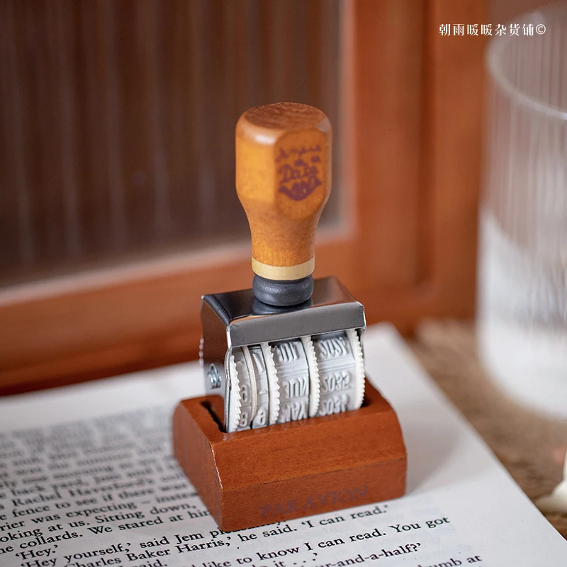 Chaoyu Retro Wooden Date Stamp Adjustable Digital Roller Time Creative Diary Journal DIY Check-In Decoration