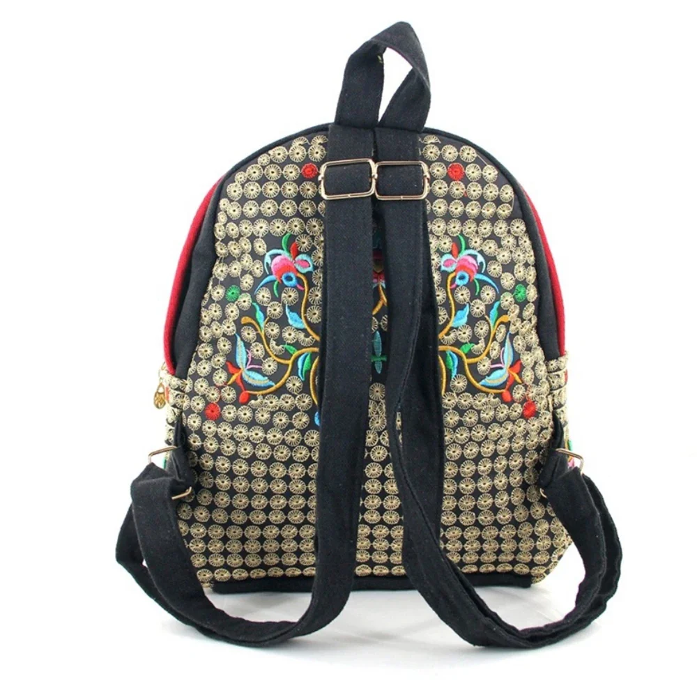 Floral Embroidered Casual Canvas Women Backpacks Girls Ethnic Schoolbags Ladies Vintage Rucksack  Shopping Backpacks for Women