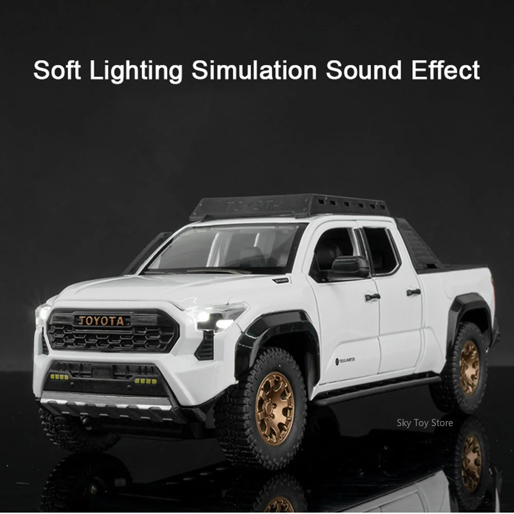 Takoma Prado – modèle Miniature de jouet en alliage moulé sous pression, roue avant de voiture, son de direction, lumière, porte arrière ouverte, Collection de véhicules, 1:24