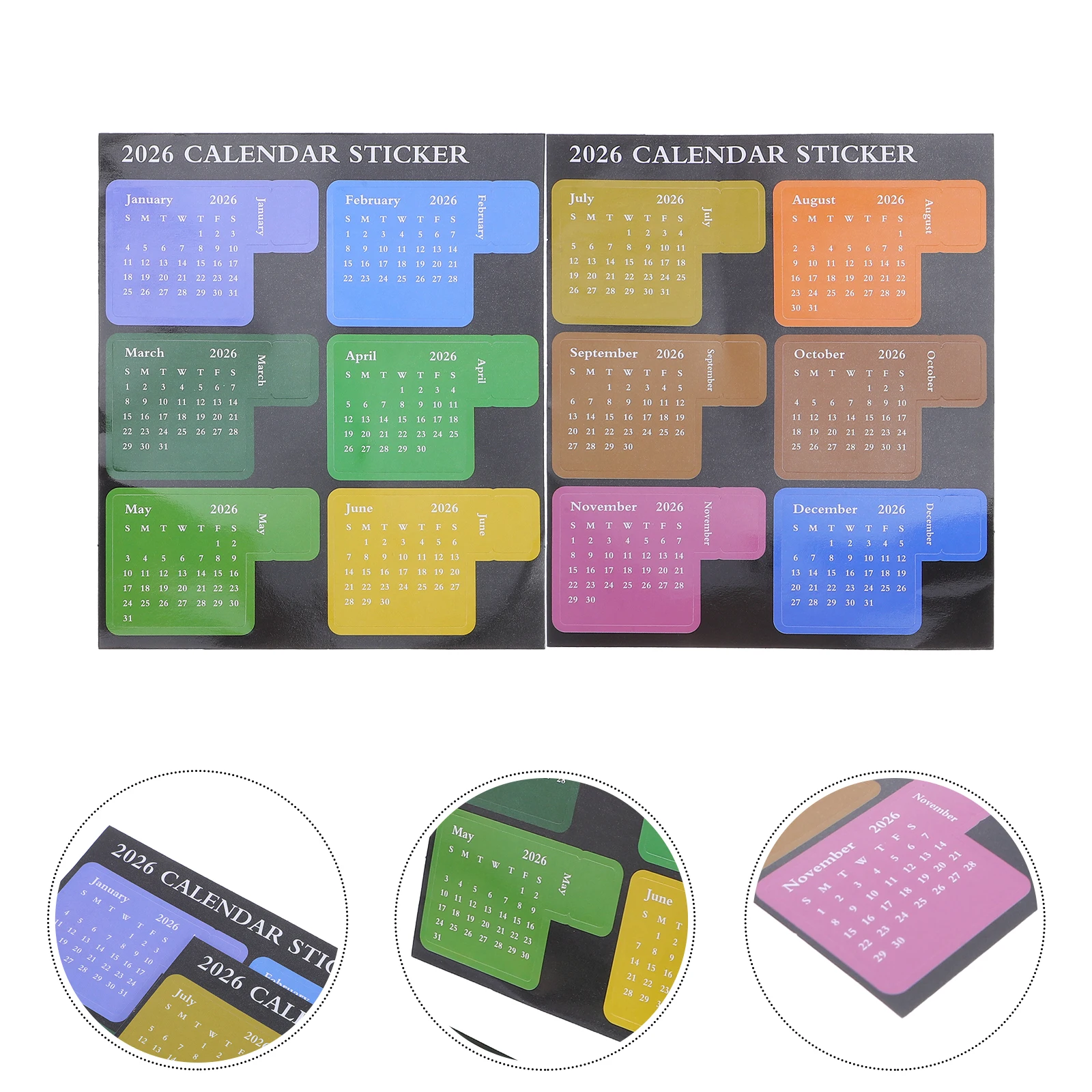 1 Set 2026 Colorful Monthly Index Adhesive Stickers Sticky Page Markers Notebooks Journals Office Calendar Divider Student Self