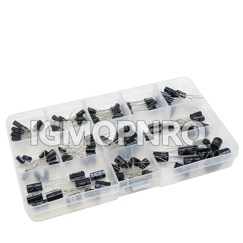 120PCS/lot 12values 1uF-470uF DIP Aluminum Electrolytic Capacitor Assortment Kit 16V-50V electrolytic capacitors assortment box