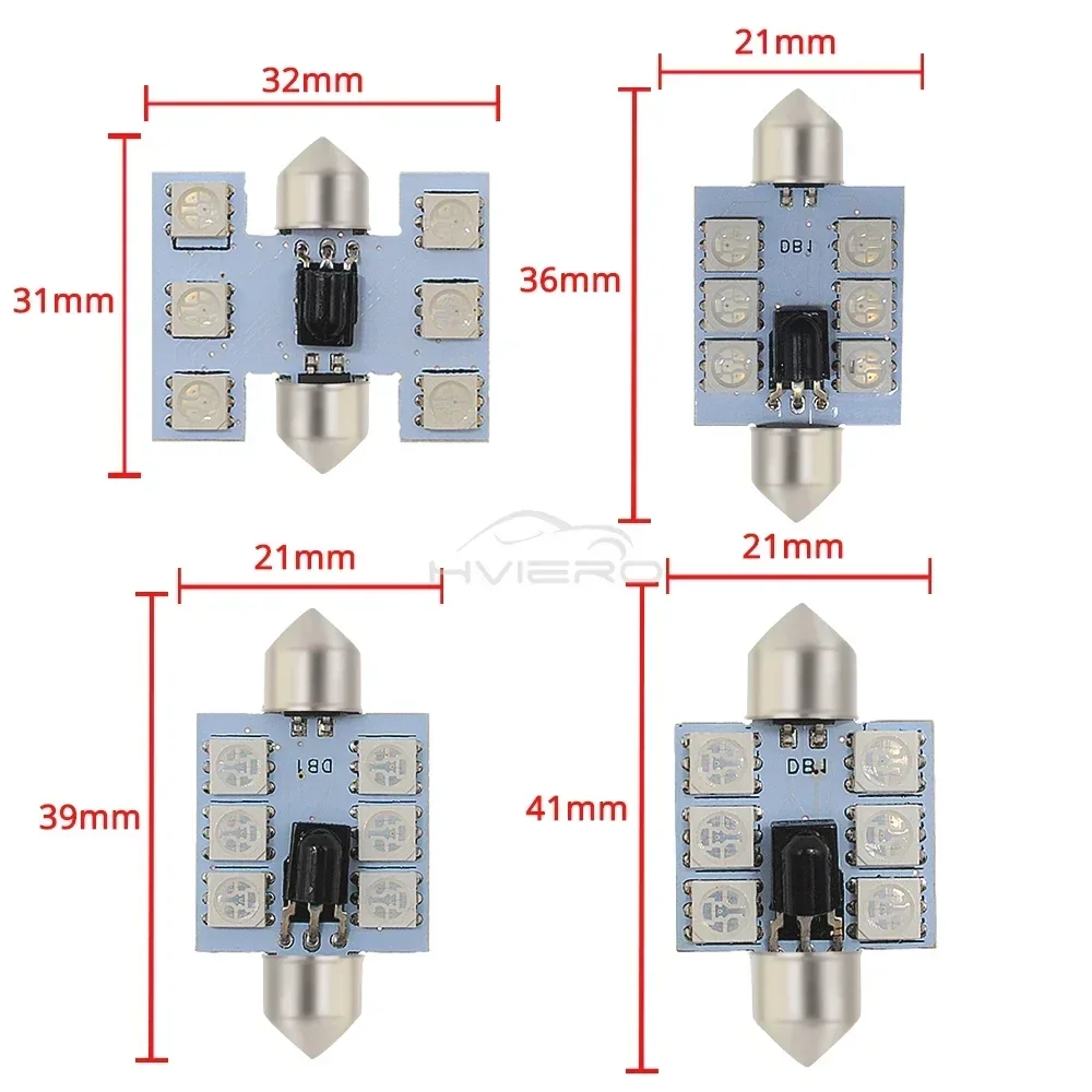 2Pcs RGB 6SMD 지붕 돔 꽃줄 독서 램프 C5w 자동차 자동 원격 제어 분위기 Led 환영 조명 차례 신호 트렁크 전구 썸네일 4
