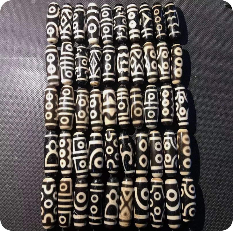 Magic Power Tibetan Old Agate Various patterns totem dZi Bead 50pcs11-13*36-38mm