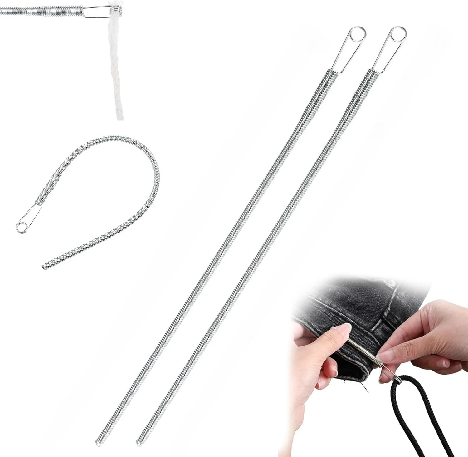 Spring Drawstring Threader, Flexible and Elastic Drawstring Threader Tool DIY Rope Sewing Tool Clip Hoodie String Replacement