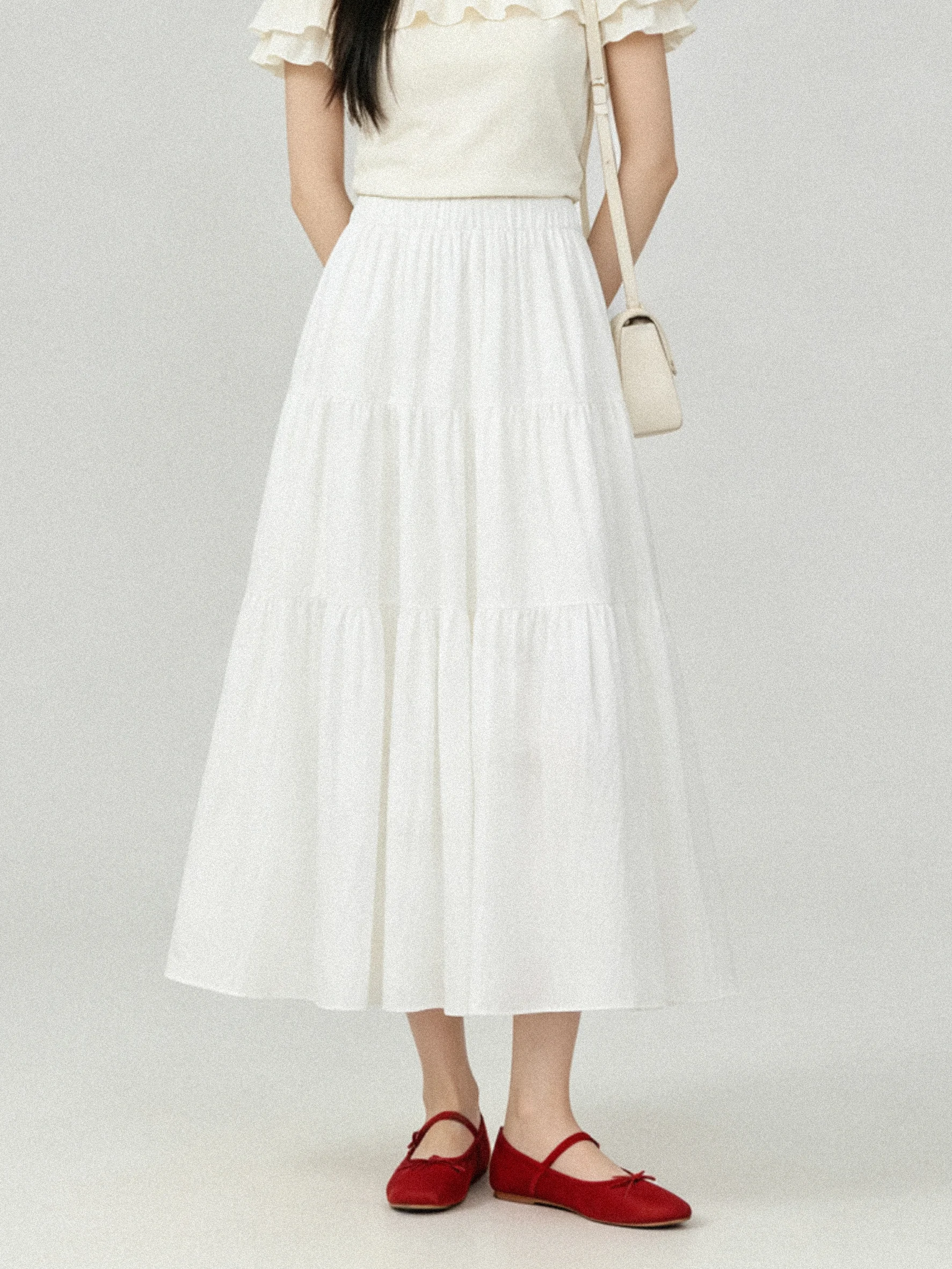 White Loose High Waist A-Line Midi Skirt Korean Style Gentle Summer Women's Skirt Breathable Comfortable Skin-Friendly