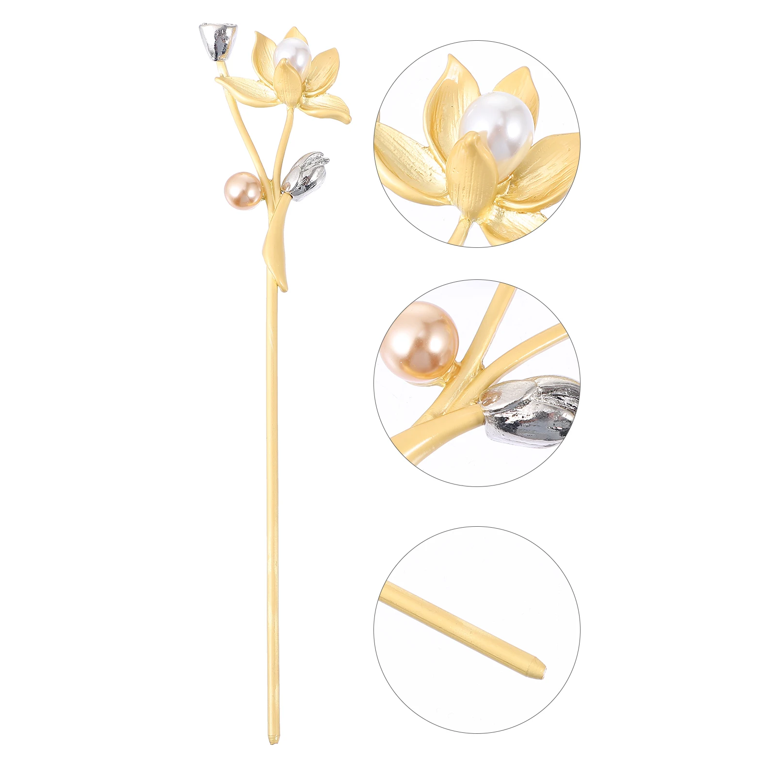 

Chinese Hair Stick Pearl Flower Retro Lotus Hairpin Styling Han Costume Vintage Chopsticks Durable Lightweight Friendly Skin