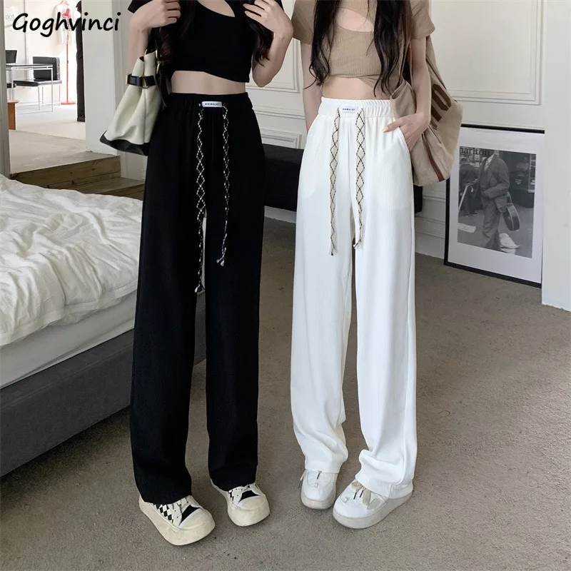 

Pants Woman Casual Wide Leg All-match Solid Pockets Patchwork Drawstring Korean Style Loose Streetwear Simple Fashion Spring New