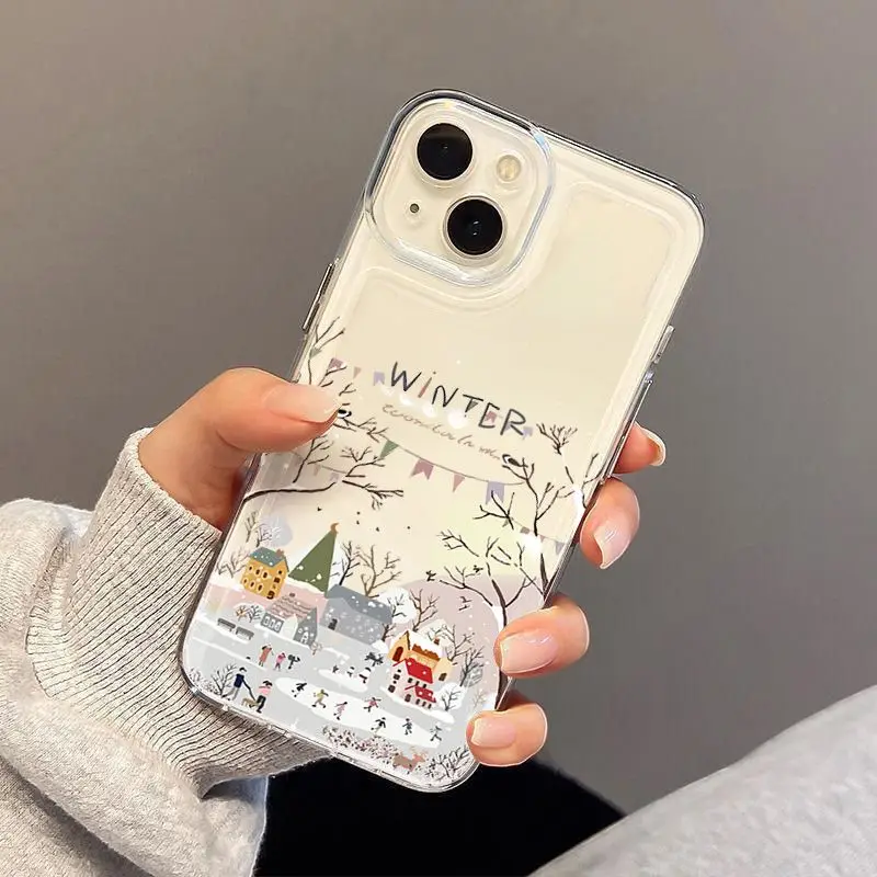 The Beautiful Falling Snow in Winter Phone Case iPhone 16 15 14 13 12 11 Pro Max XR X XS 14 15 78 Plus Y2K Anti Fall Clear Cover