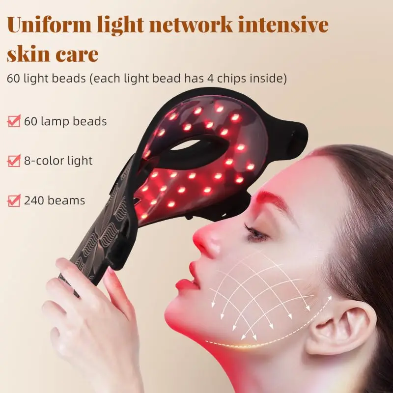 LED 8 Colors Face Mask with Neck Red Light Near Infrared Therapy Soft Silicone Mask Anti Aging Wrinkle Acne Pore Tighten Whiten