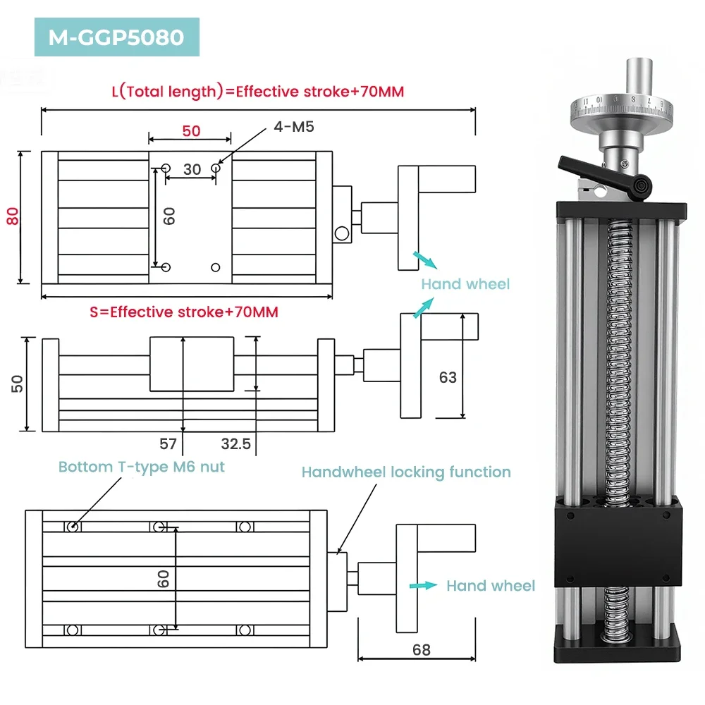 CNC Linear GuideStage Manual Sliding Table 50~400MM Stroke C7 Ballscrew SFU1204/1605/1610 With Handwheel Workbench 40KG Max Load