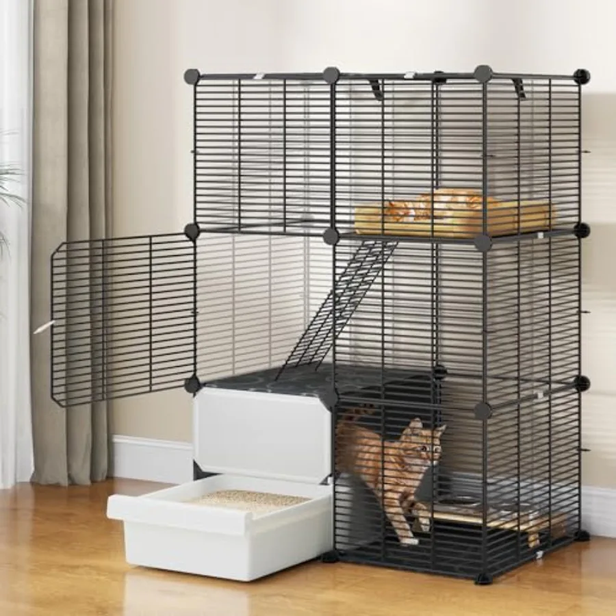 

3-Tier Indoor Cat Enclosure with Built-in Litter Box for 1-2 Small Cats: Versatile DIY Cat House Design for Apartment Living Co