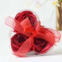 3pcs Flower Soap Rose Scented Bath Body Petal Rose Flower w/ Heart Shape Gift Box Girlfriend Valentine's Day Gift Wedding Decor