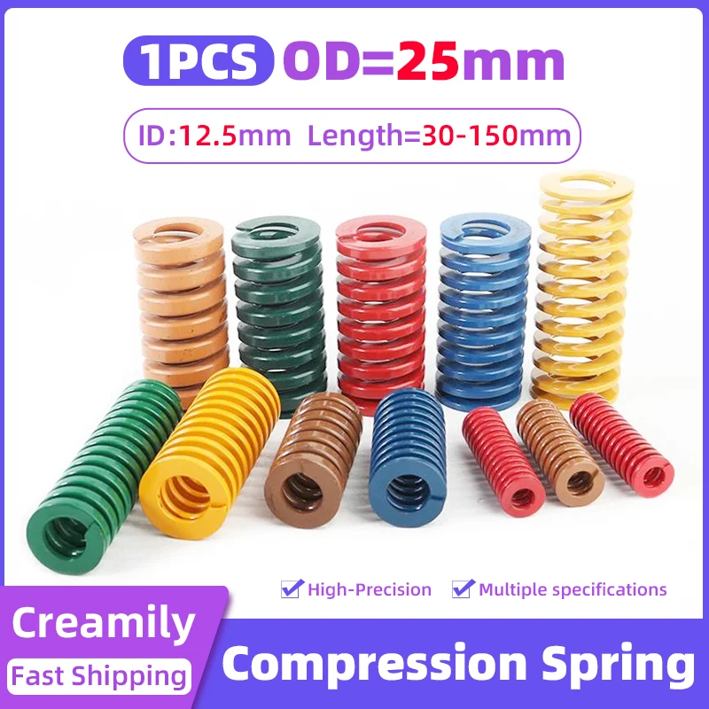 

Creamily 1PCS Mold Spring Spiral Stamping Compression Loading Springs OD=25mm ID=12.5mm L=30-150mm Yellow/Blue/Red/Green/Brown