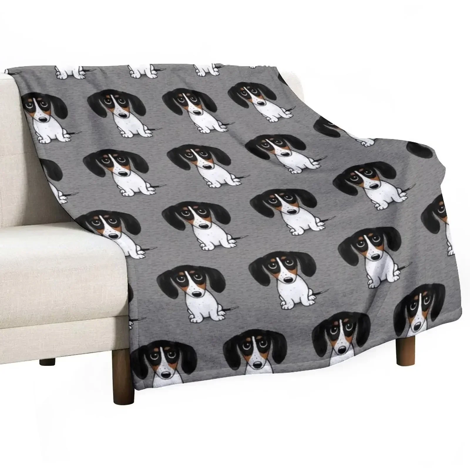 

Piebald Dachshund | Cute Black, Tan and White Wiener Dog Throw Blanket For Sofa Thin Fashion Sofas Flannel Fabric Blankets