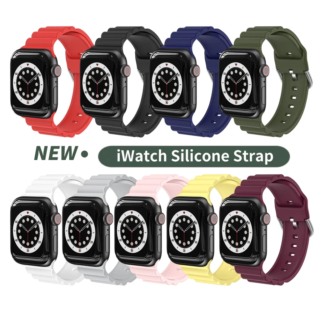 

NEW Silicone Strap For Apple Watch Band Business Men and Women Smartwatch Wristband Bracelet iWatch 7 6 SE 5 4 3 41 45mm