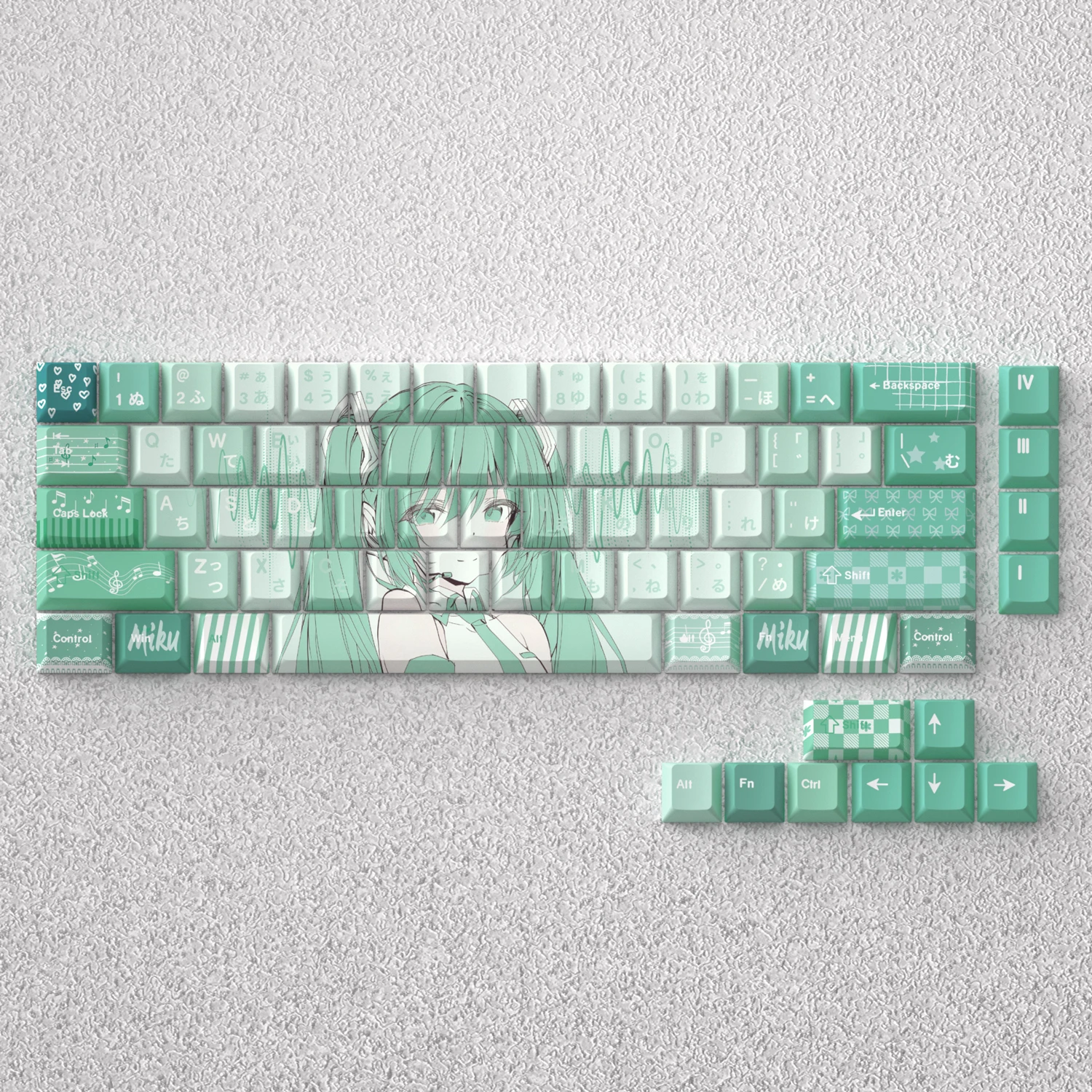 PBT Keycaps Hatsune Miku 73 Keys Dye Sub Cherry Height Blue Anime Comic Blue for 60% 65% 68% Mechanical Keyboard GK61 Anne Pro2