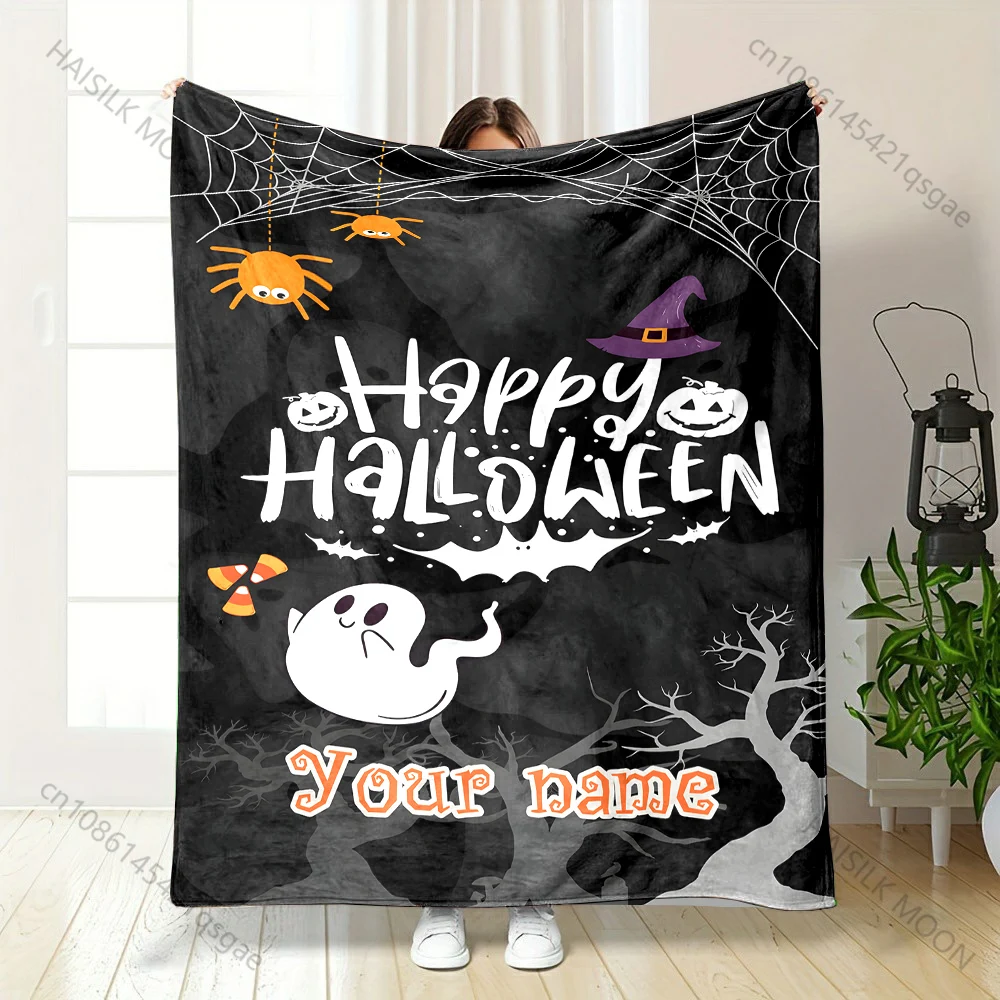 

Новые продукты! Одеяло с индивидуальным именем, тема счастливого Хэллоуина, пушистая мягкая фланель для дома, дивана, путешествий, автофургона, подарок на Хэллоуин