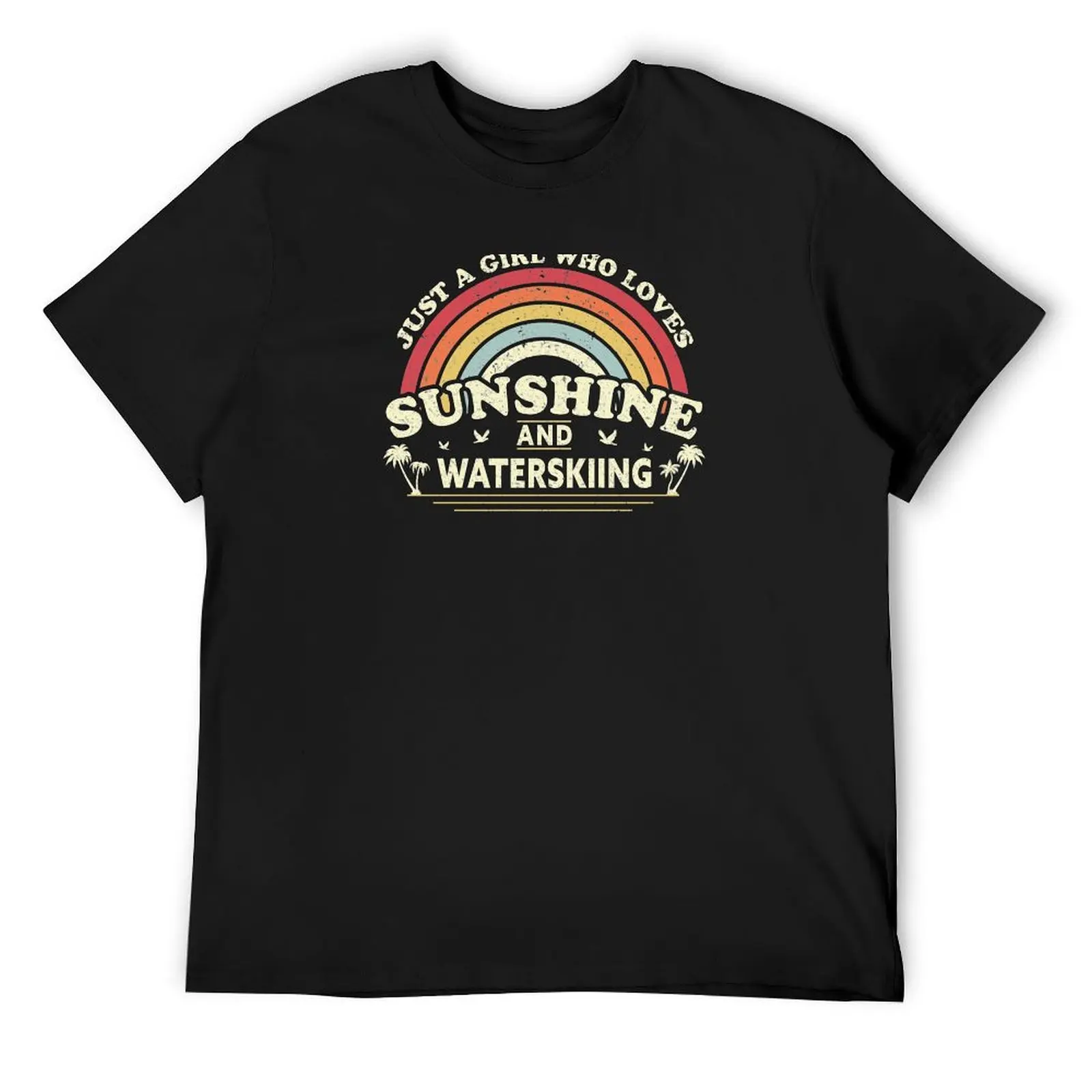 Waterskiing print. A Girl Who Loves Sunshine And Waterskiing graphic T-Shirt graphic t shirt vintage men clothing