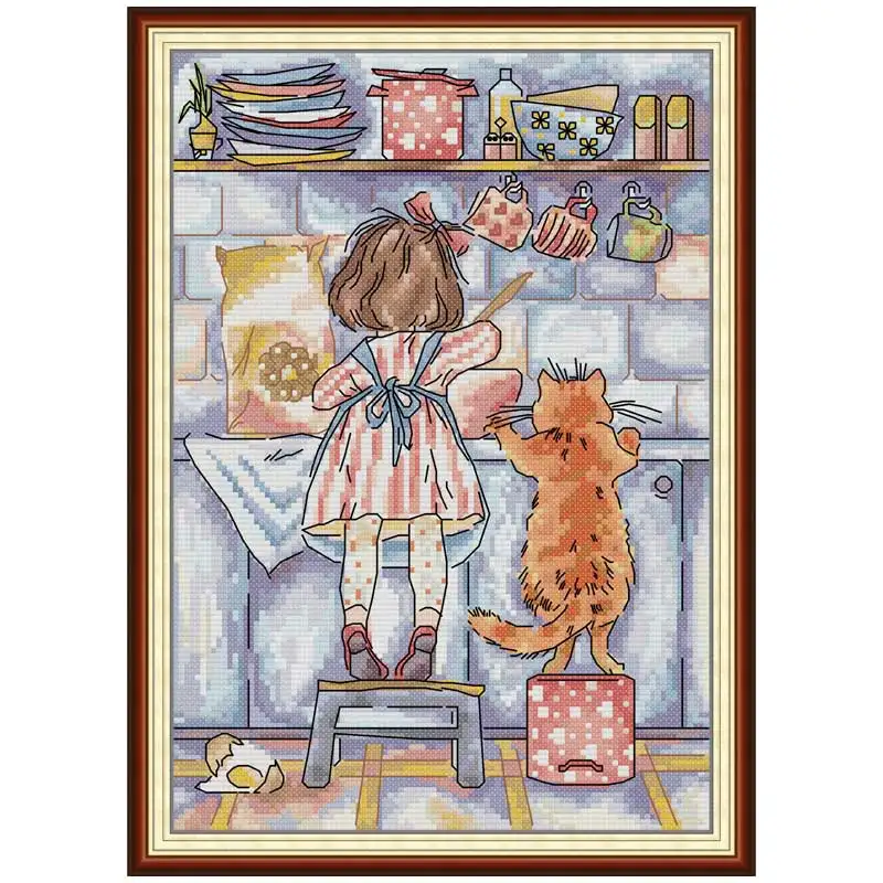 Pie Recipe Girl Patterns Counted Cross Stitch Set 11CT 14CT 16CT Stamped DMC Cross-stitch Kit Embroidery Needlework Home Decor