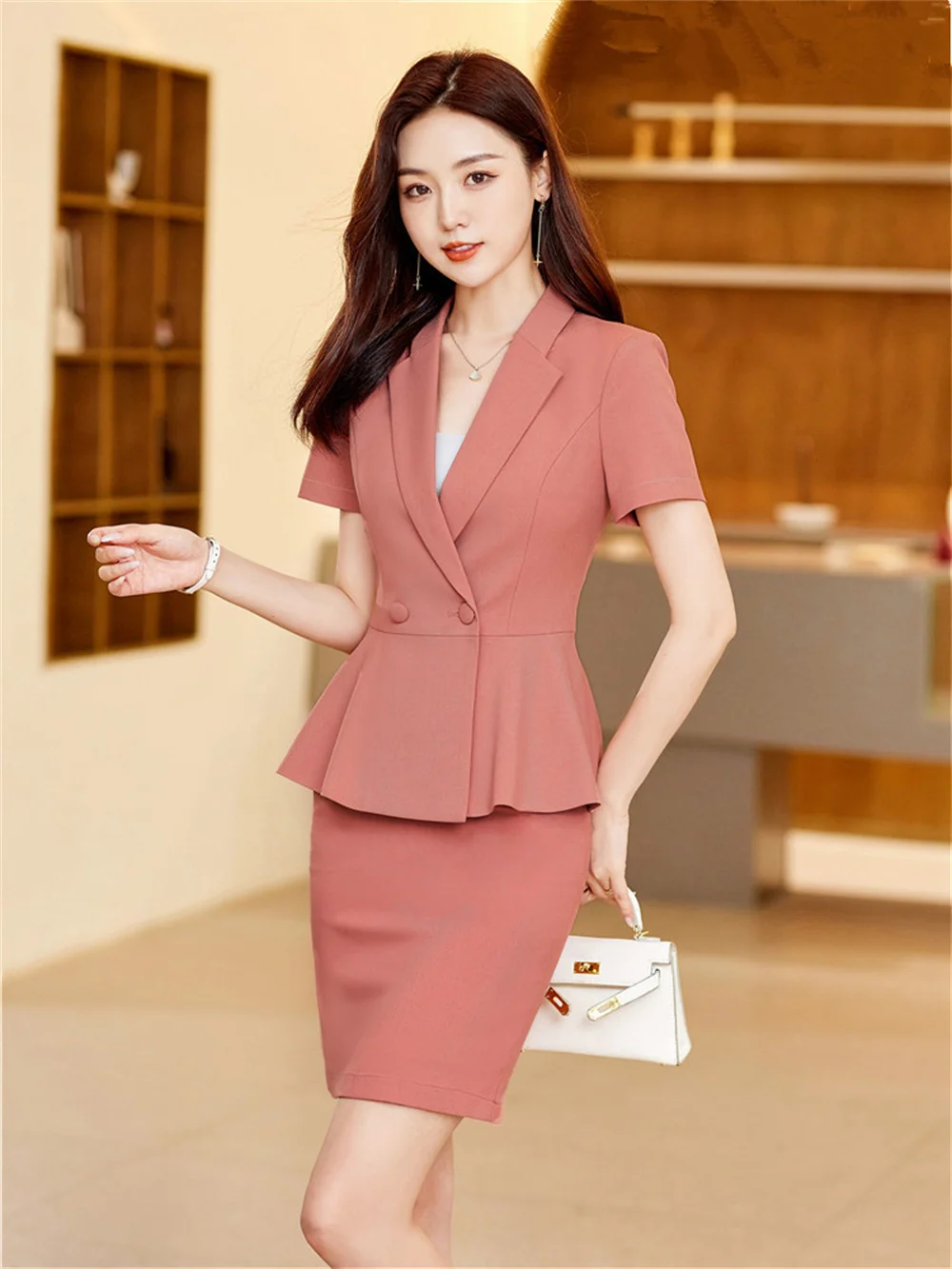 

Women Shot Sets 2023 New Summer Pink Black Blazer + Mini Skirts Outfit Elegant Formal Bussiness Suit Office Ladies Two Piece Set
