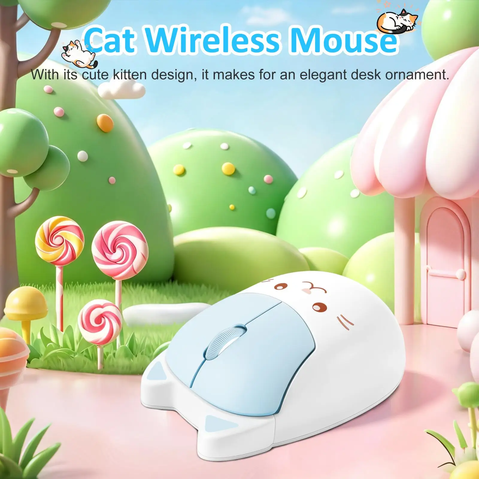 Cute Cat Shape Wireless Mouse 2.4G Bluetooth Dual Mode Silent Click Ergonomic Mice For Laptop Desktop Tablet Office Home Use