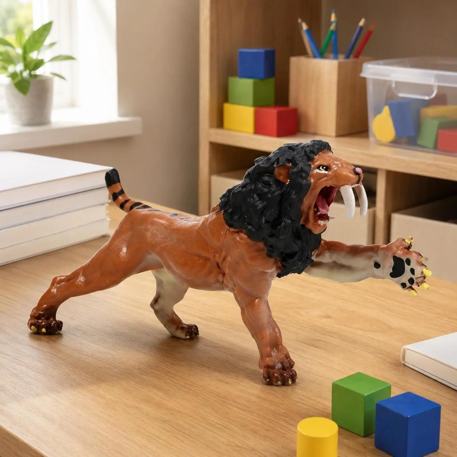 Saber Tooth Tiger Collectible Figurine Solid Plastic Hand Painted Ice Age Animal Model for Desk Shelf Kids Gift