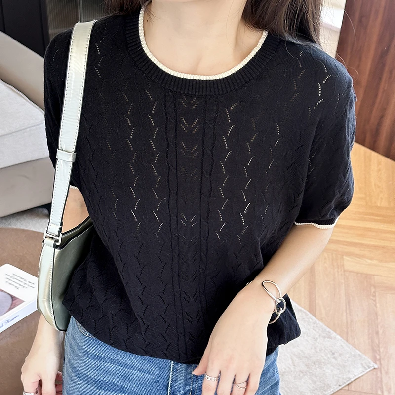100 Cotton Women T Shirt O Neck Hollow Out With Edges Luxury Designer Clothing Plus Size Clearance Sale Women's clothing Blouse