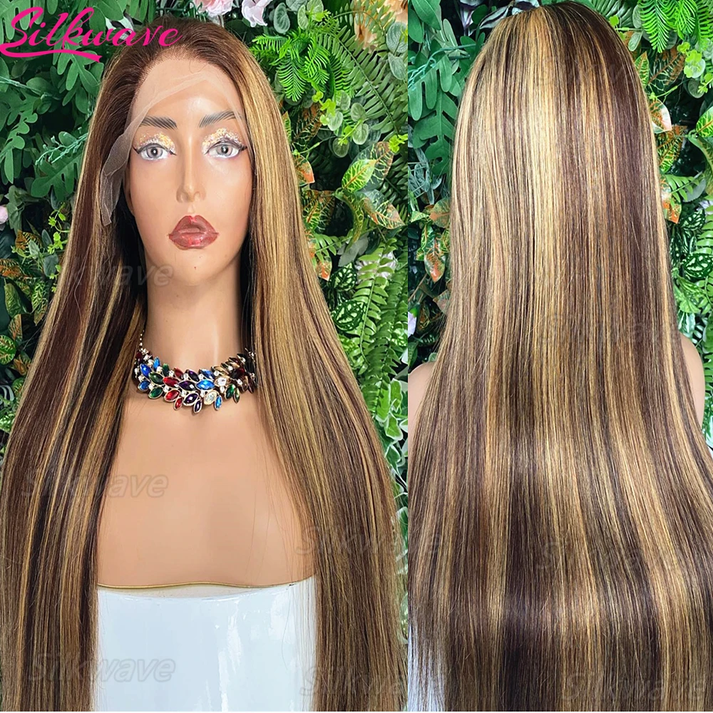 

Парик Silkwave Bone Straight Highlight 13x6 с кружевной передней частью, из натуральных человеческих волос, омбре, медово-русый, цвет 4/27, для женщин, бразильский, 30 дюймов