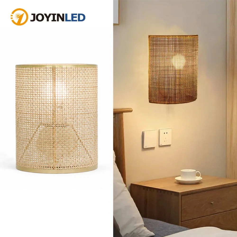 2 Stück Bambus-Wandleuchte für Innenräume, Retro-Wandlampe, Rattan E27 Handgefertigter Vintage-Lampenschirm, Bambuslampe für Wohnzimmer, Schlafzimmer, Esszimmer
