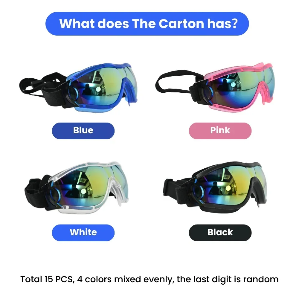 15PCS/Carton Dog Goggles UV Protection Pet Sunglasses Windproof Eye Protection Adjustable Outdoor Eyewear for Dogs 4 Colors Mixed