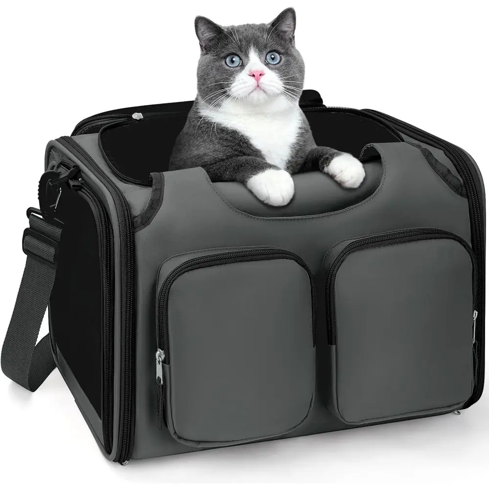 

Collapsible Airline-Approved Pet Carrier for Dogs and Cats up to 12 lbs, with Locking Zippers, Breathable Mesh, 4 Large Pockets,