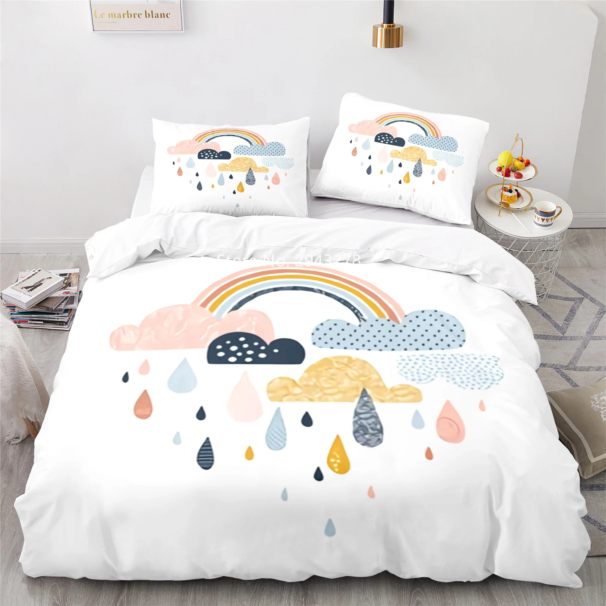 

Home Fabric Rainbow Series Pattern Lovely Blue Pink Duvet Quilt Cover Pillowcase Bedding Adult Boys Bedroom Decoration