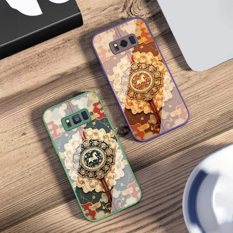 

Traditional style flowers For Samsung S25 S25 Edge S25Ultra S8 9 S10 20 U ltra S21 Pro 22 Plus S23 FE S24 Ultra Glass Phone Case
