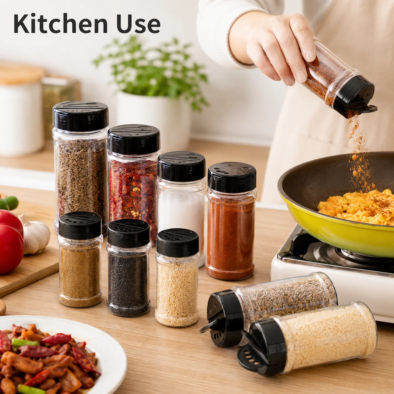 2PCS Spice Jar Transparent Flip Top Seasoning Container PET Kitchen Salt Pepper Shaker Bottle BBQ Grill Outdoor Cooking Set